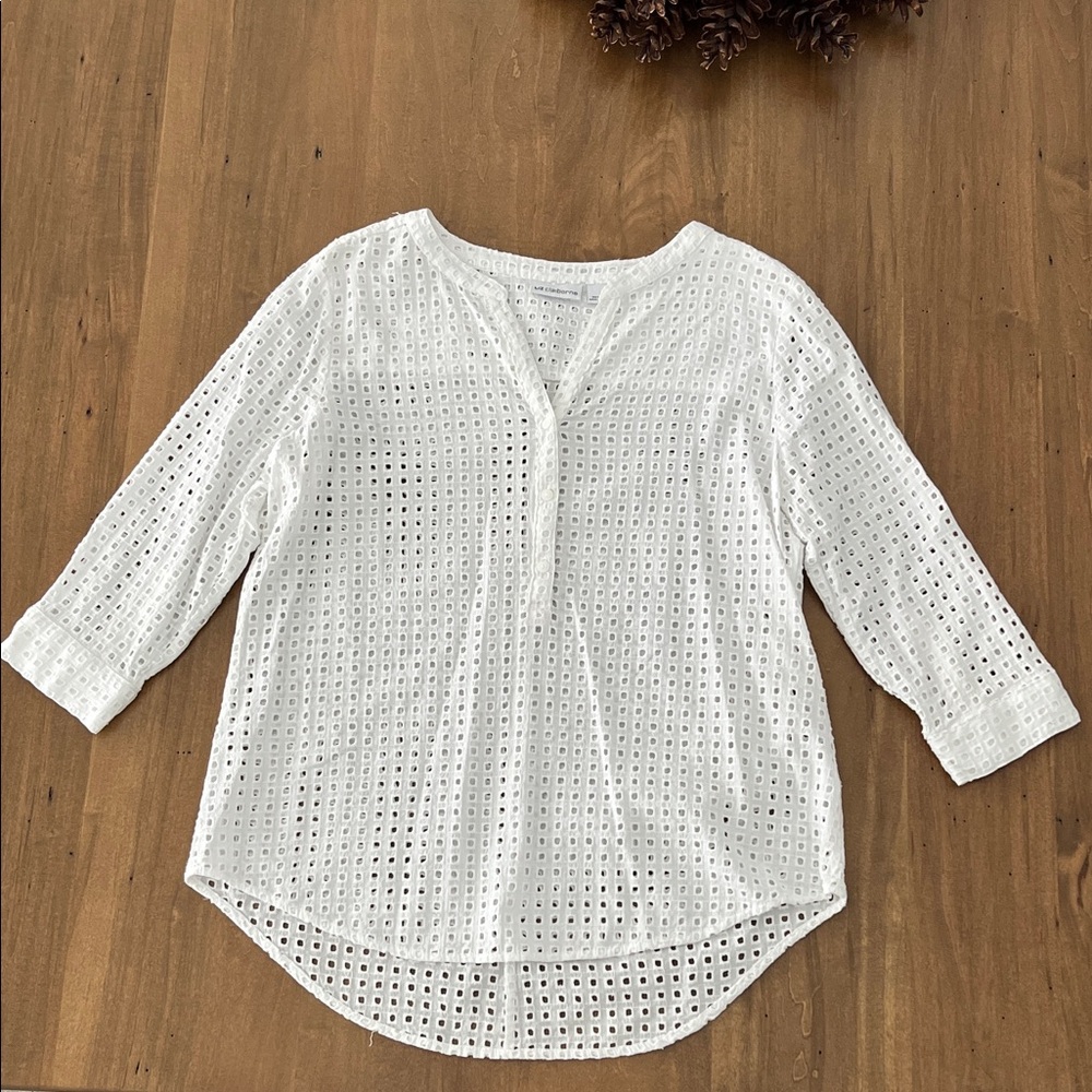 Liz Claiborne White Cotton Eyelet Blouse